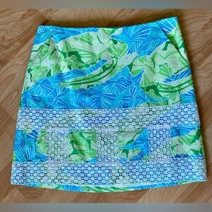 Lilly Pulitzer Green and Blue Tropical Flower Lace Skirt